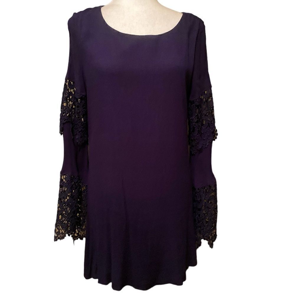 Altar’d State Navy MIDI Dress Crocheted Sleeves Size Large Bell Sleeves